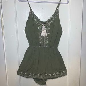 Olive Green Embroidered Romper